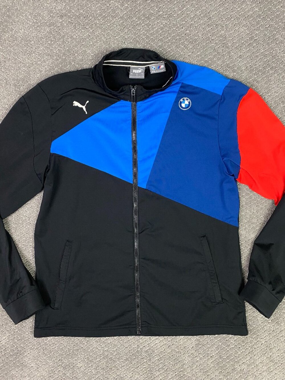 Puma BMW M Motorsport Track Jacket Mens Large Slim Fit Black Blue Auto Racing